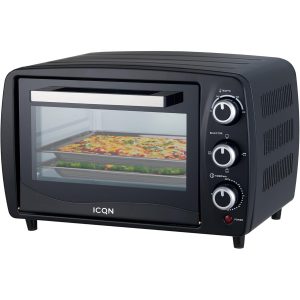 ICQN Kompakter Minibackofen 15 Liter, 1200W, 60 min-Timer, 3 Kochfuntionen, 90°-230°C, Kleiner Camping Ofen, Anthrazit, 2-Jahre Garantie